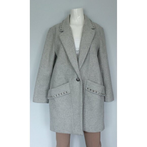 BCBGeneration Women's Size Medium Gray Coat Studded Collar Wool Midi Jacket $325 - Picture 1 of 10